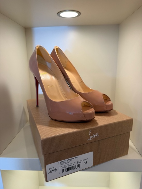Christian Louboutin Shoes - Christian Louboutin New Very Prive 120mm Nude Patent Peep-Toe Stiletto Heels NWT